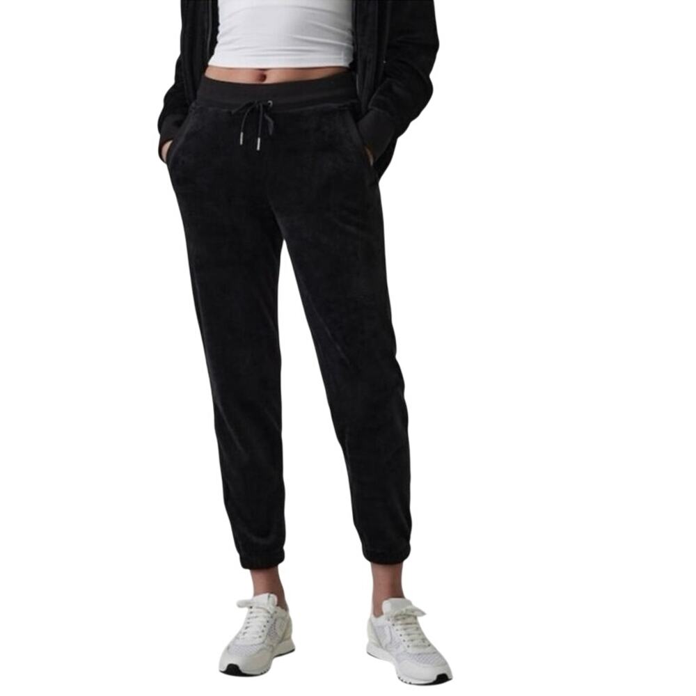 Athleta Double Cozy Karma Black Velour Fleece Lined Jogger Pants XS